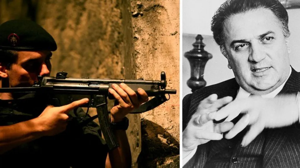 Wagner Moura ve filmu Elitní zabijáci (vlevo) / Federico Fellini (vpravo)