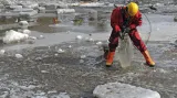 Hasiči odstraňují ledové kry na Svratce