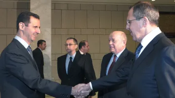 Bašár Asad, Michail Fradkov a Sergej Lavrov