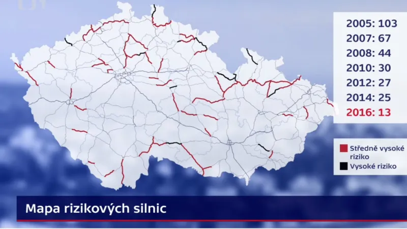 Nejrizikovější úseky silnic v roce 2016