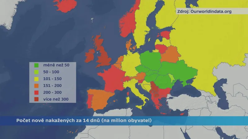 Počet nově nakažených covidem na milion obyvatel