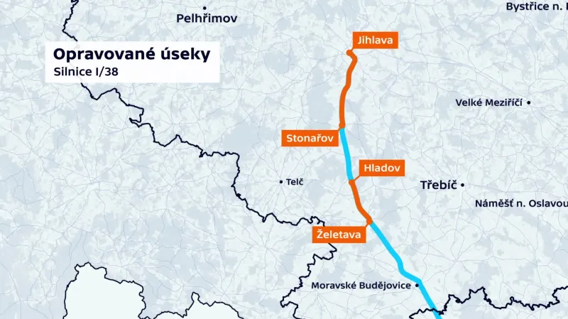 Opravované úseky silnice I/38