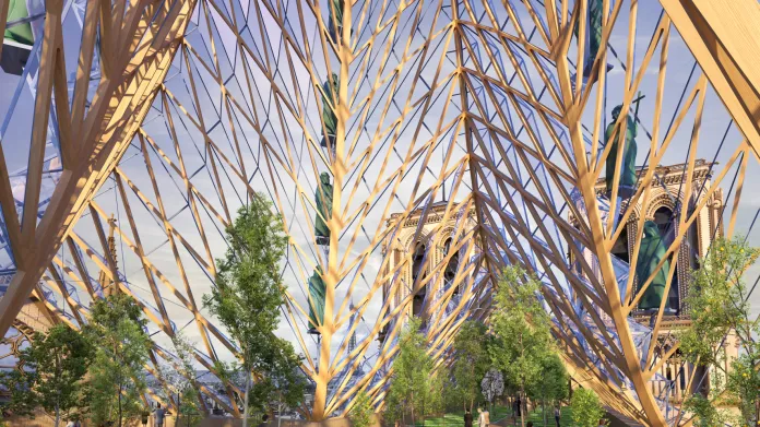 Podle návrhu Vincent Callebaut Architectures by na střeše katedrály Notre-Dame mohla být zahrada