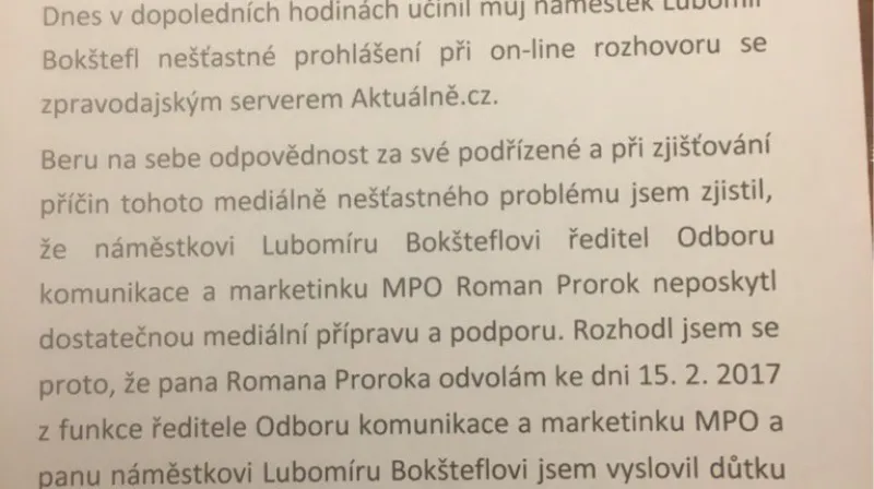 Prohlášení ministra Mládka