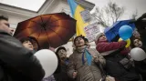 Ukrajinci na Krymu protestují proti referendu