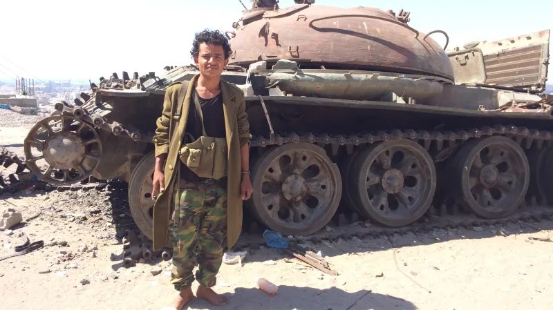 Příslušník jižanských jemenských separatistů z milice Bezpečnostní pás, únor 2018, Aden, Jižní Jemen