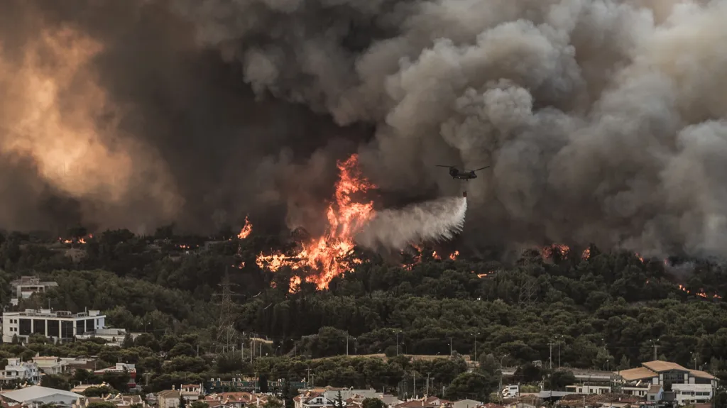 Požár severně od Atén
