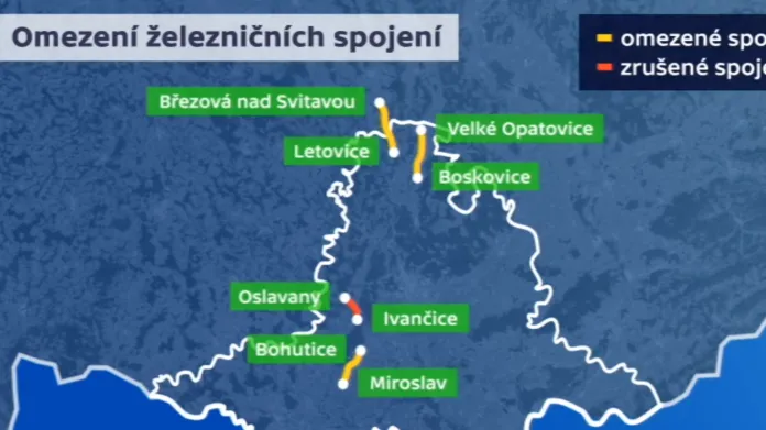 Omezení železničních spojů na jihu Moravy