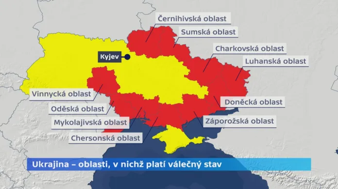 Ukrajinské oblasti, v nichž platí válečný stav