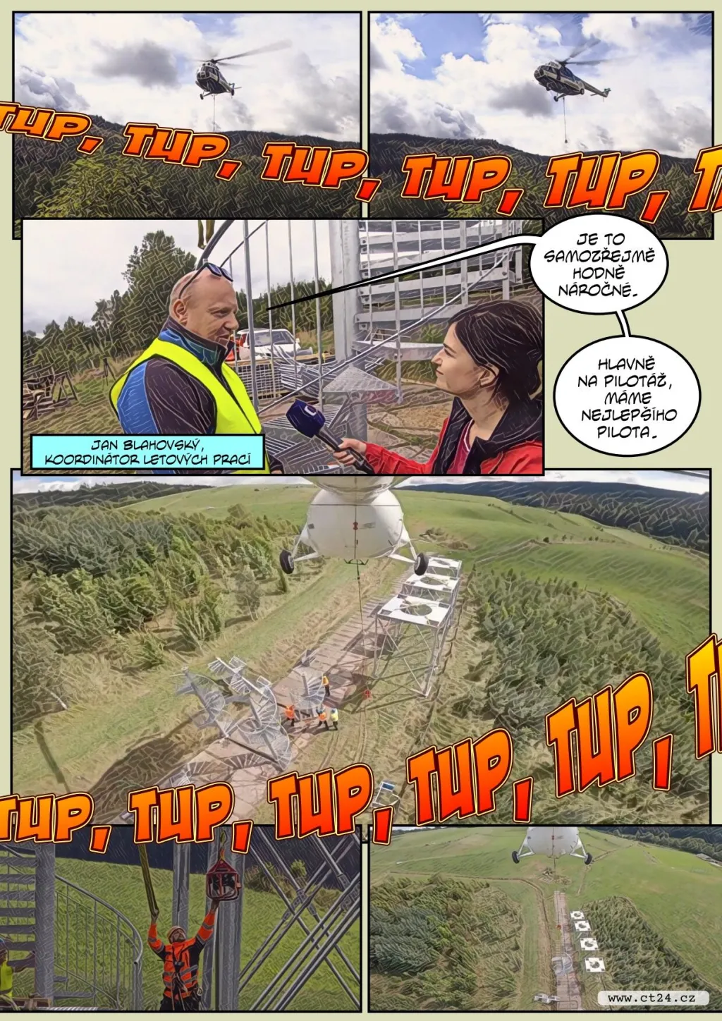 Stavba rozhledny Žaltman vrtulníkem