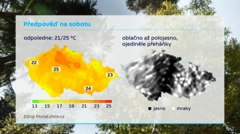 Teplotní mapa pro sobotu