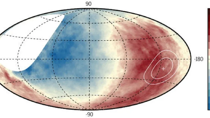 Červené oblasti ukazují, odkud přichází nejvíce částic