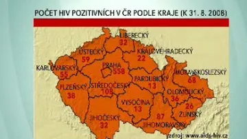 Počet HIV pozitivních v ČR podle kraje