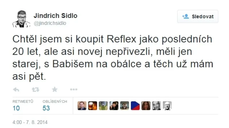 Tweet Jindřicha Šídla