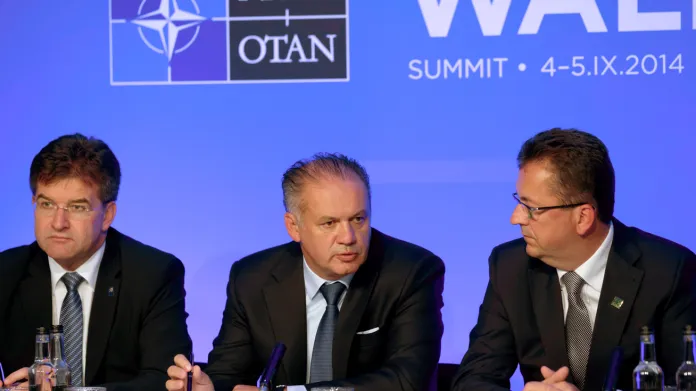 Miroslav Lajčák, Andrej Kiska a Martin Glváč na summitu NATO ve Walesu