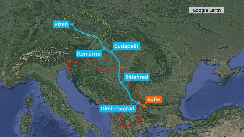 Trasa pochodu Plzeň–Sofie