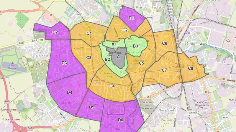 Plánované parkovací zóny v Olomouci