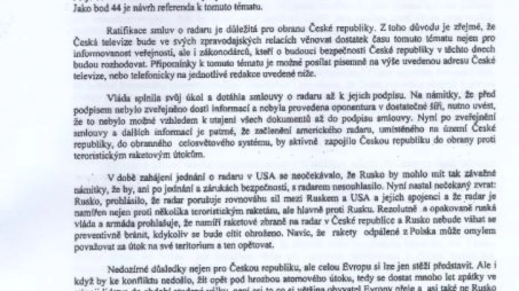 Falešný dopis České televize