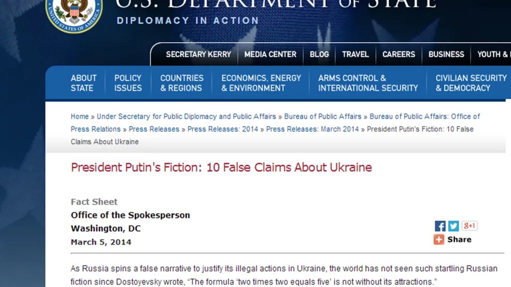 Ministerstvo zahraničí USA uvádí na pravou míru Putinova slova
