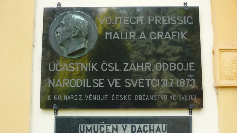 Pamětní deska k připomínce Vojtěcha Preissiga v jeho rodném Světci
