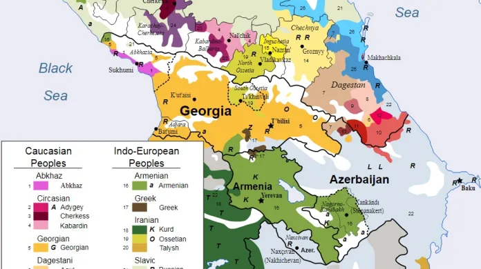 Mapa národů na Kavkaze