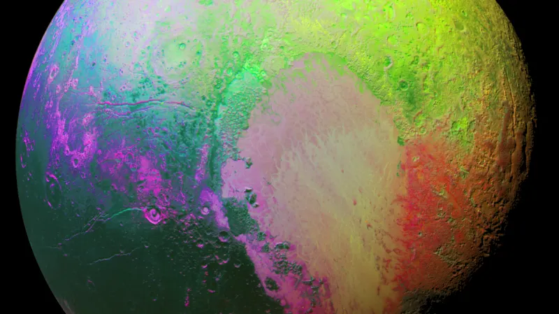 Psychedelické Pluto: Barevně upravené fotografie lépe ukazují odlišnosti na povrchu trpasličí planety