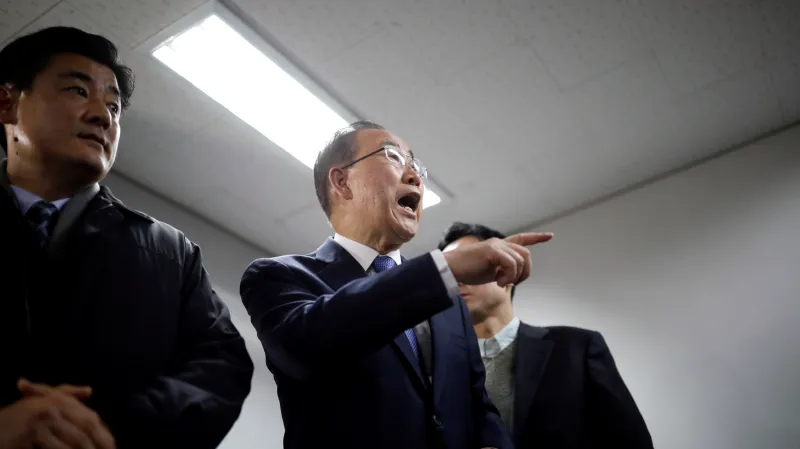 Pan Ki-mun během tiskové konference v Soulu