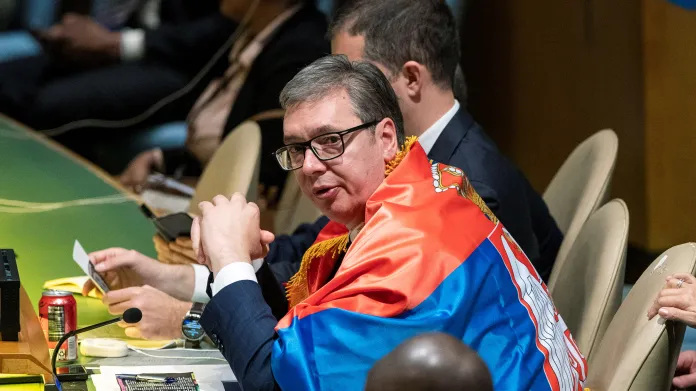 Srbský prezident Aleksandar Vučić na plénu OSN