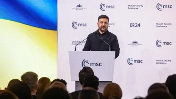 Ukrajinský prezident Volodymyr Zelenskyj na konferenci v Mnichově