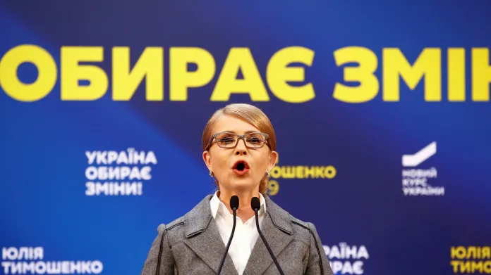 Julija Tymošenková při povolebním projevu ve svém štábu