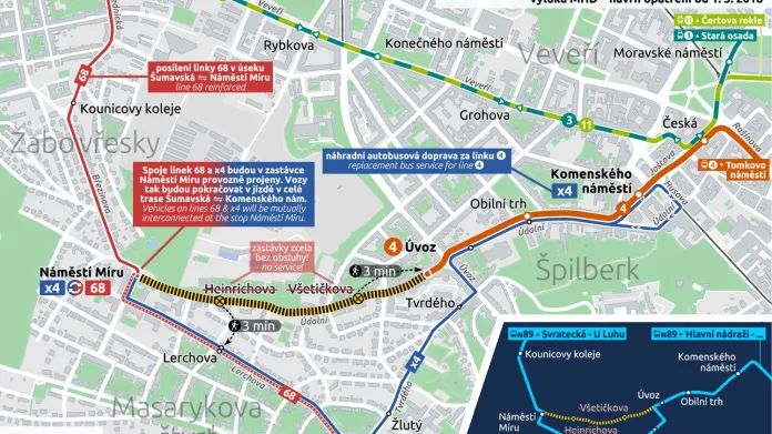 Výluky MHD v Brně v souvislosti s rekonstrukcí Údolní ulice