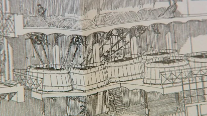 Rašelinový pavilon na dobové kresbě
