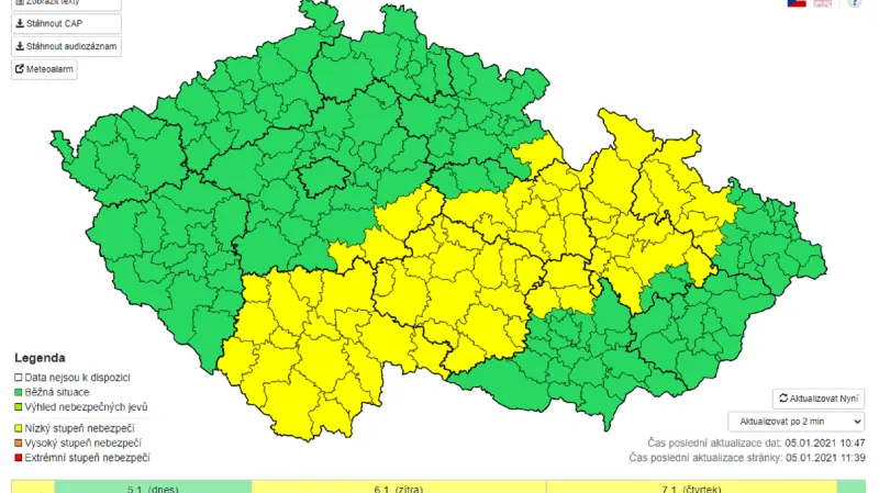 Výstraha ČHMÚ – nová sněhová pokrývka od středy 10:00 do čtvrtka 7:00