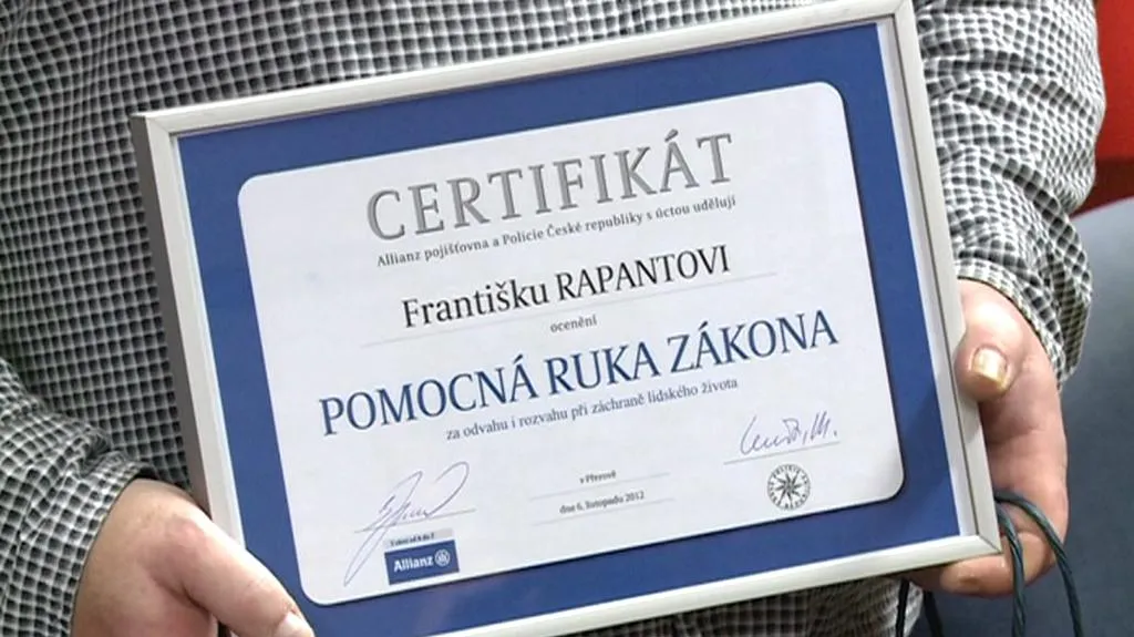 Certifikát Františku Rapantovi