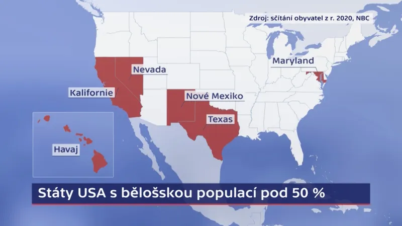 Státy USA s bělošskou populací pod 50 procent