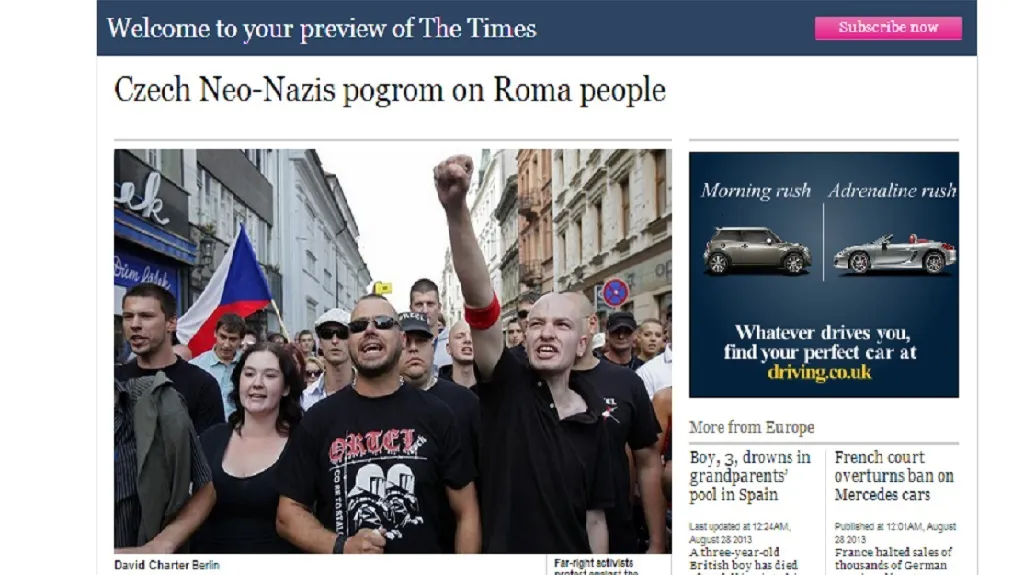 Server The Times o protiromských pochodech v ČR
