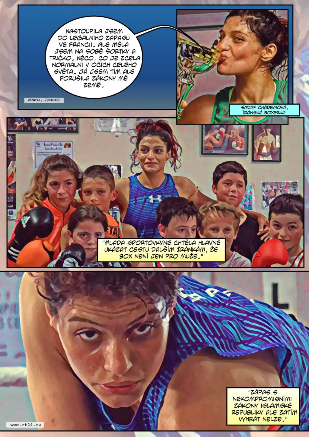 Komiks: Íránské boxerce hrozí vězení