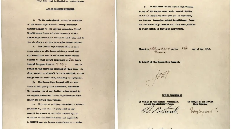 Akt kapitulace podepsaný 7.května v Remeši