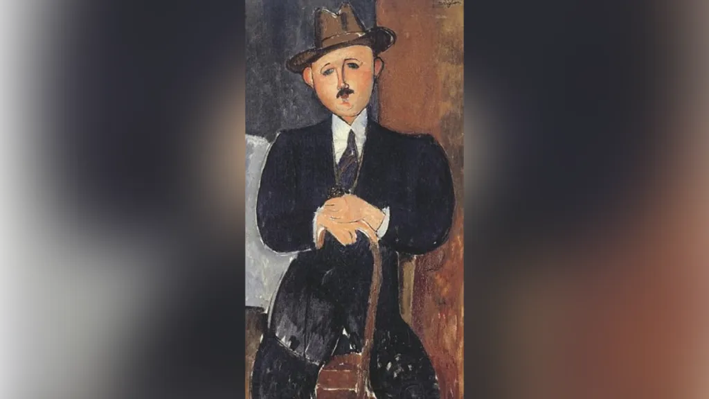 Amedeo Modigliani, Sedící muž (opírající se o hůl), 1918