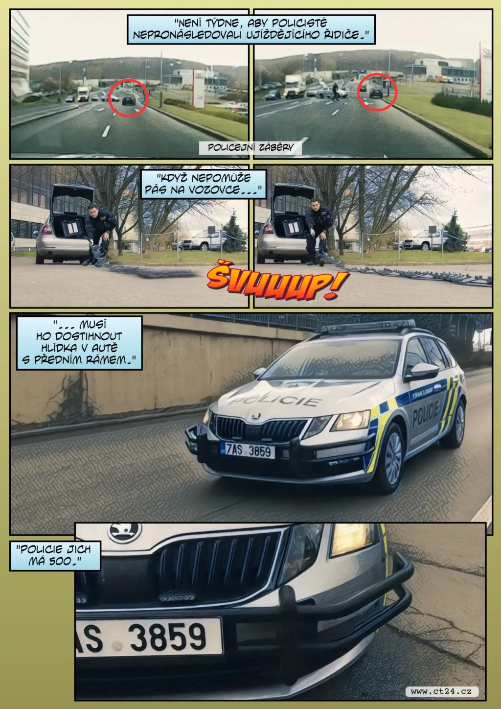 Policejní manévr zastaví auto na útěku