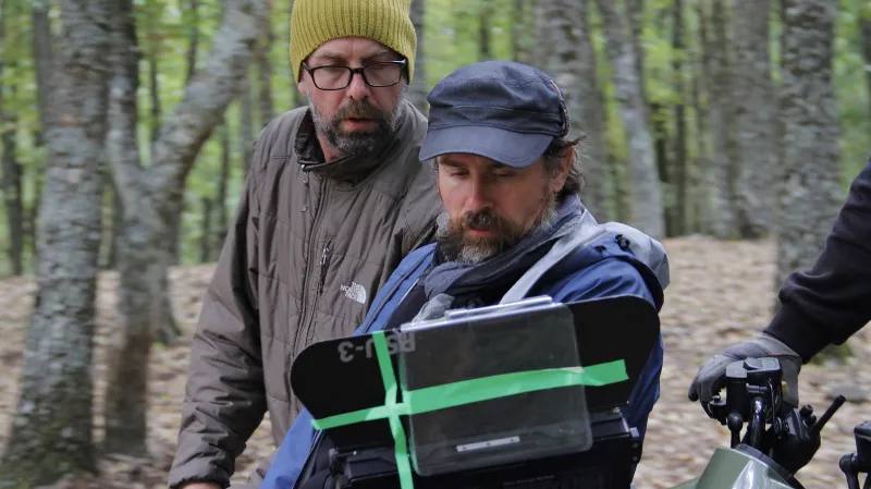 Natáčení filmu Křižáček (vpravo režisér Václav Kadrnka)