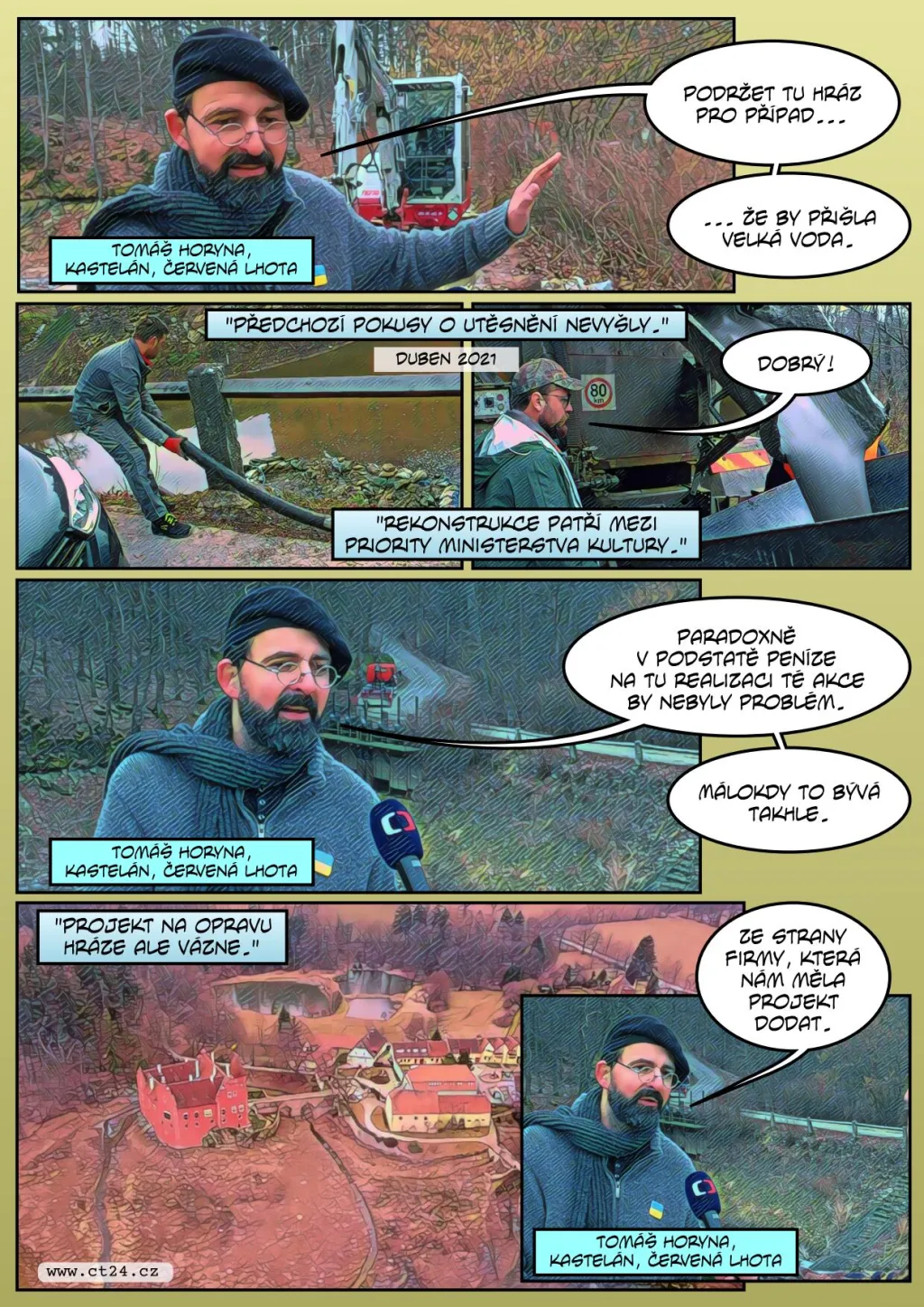 Oprava hráze u zámku Červená Lhota