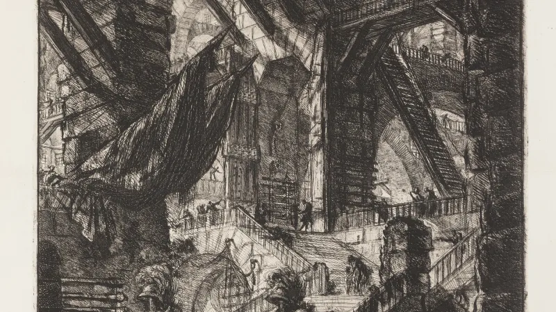 Giovanni Battista Piranesi / Schodiště s trofejemi, z cyklu Žaláře, 1749-50
