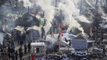 Tábor opozičních demonstrantů v centru Kyjeva