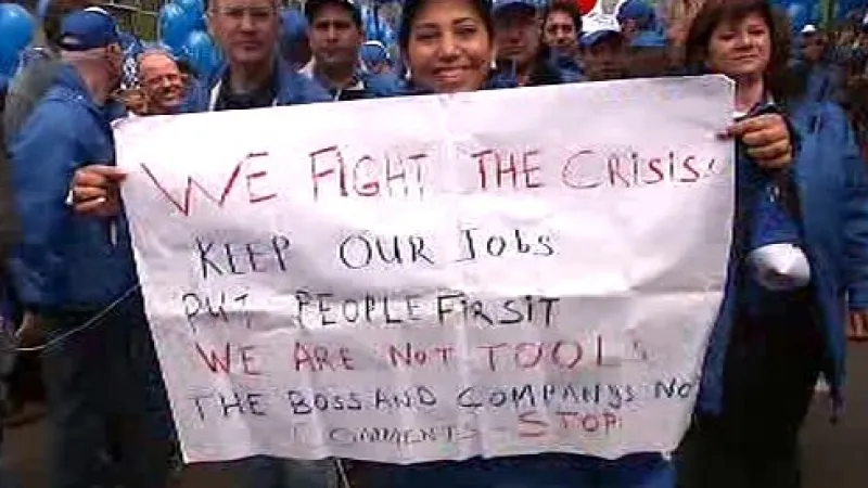 Demonstrace odborářů v Bruselu