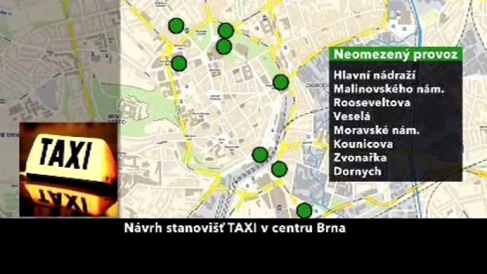 Návrh stanovišť TAXI v centru Brna