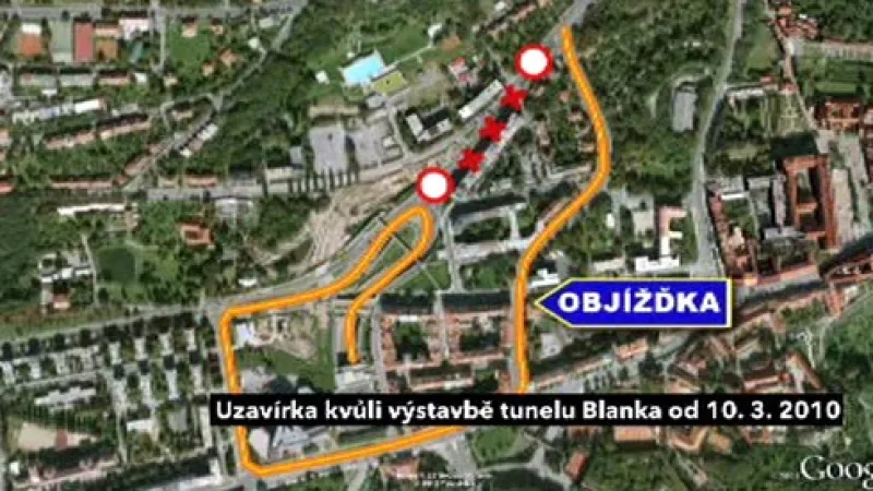 Objížďka uzavřené Patočkovy ulice