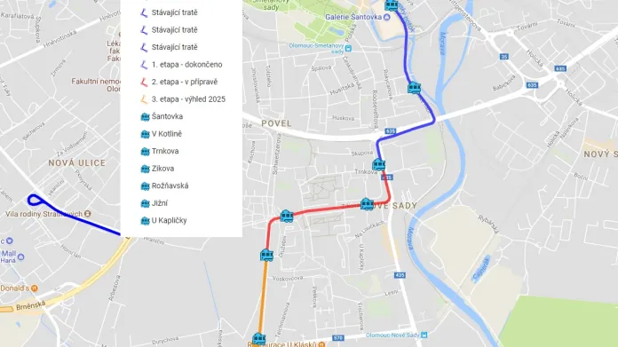 Plán připravované tramvajové linky