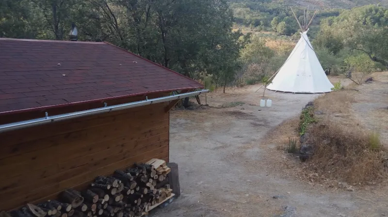 Týpí v olivovém sadu Miroslava Valeše