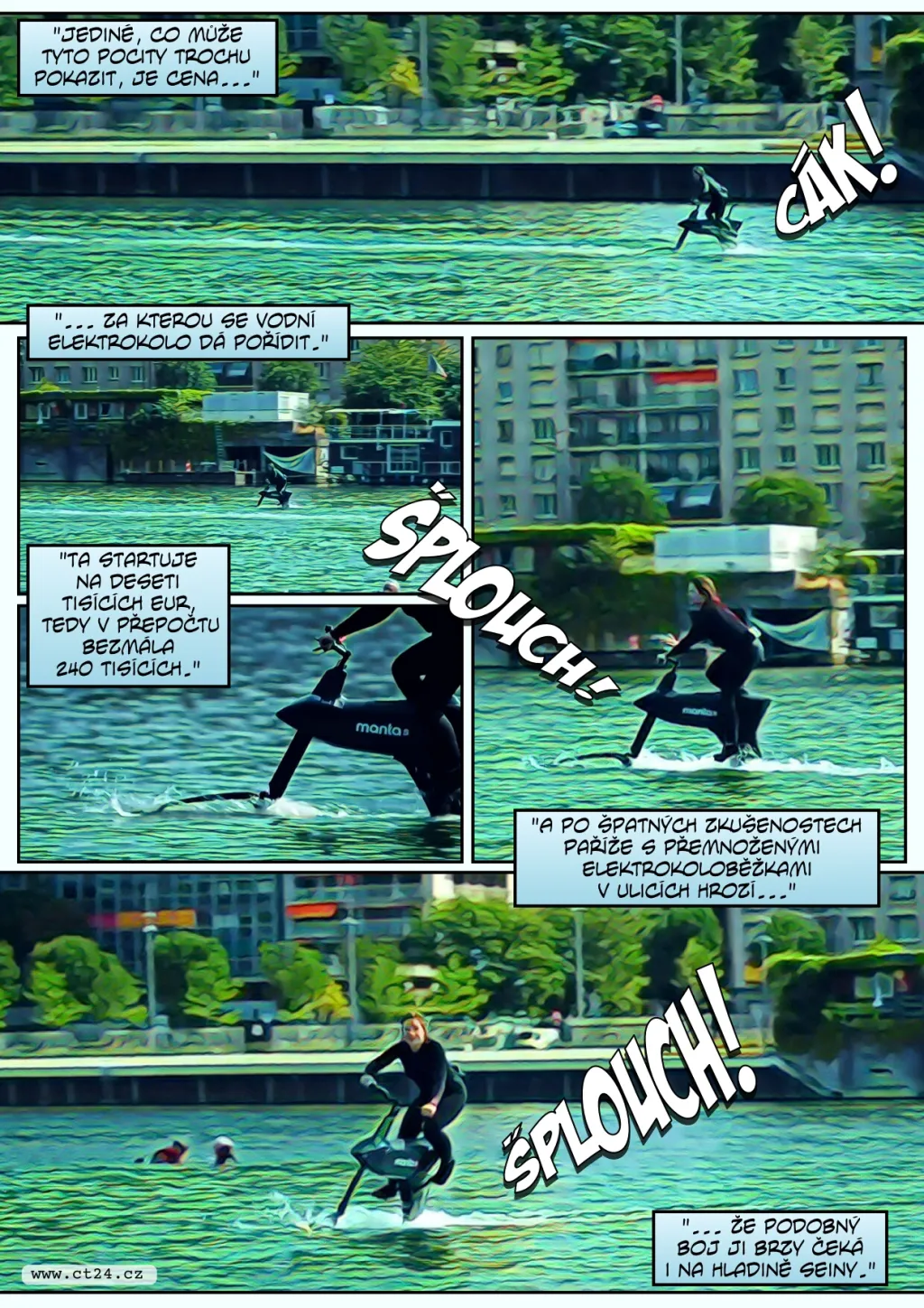 Experimentální vodní bicykl dovolí sportovcům brázdit hladiny vodních ploch